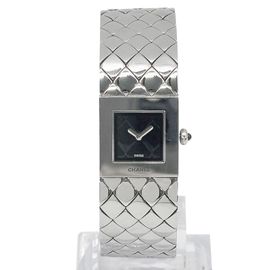 CHANEL シャネル レディース腕時計 マトラッセ QZ シルバー 黒文字盤 H0009