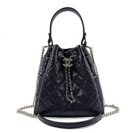CHANEL シャネル 巾着型 2WAYチェーンショルダーバッグ キャビアスキン ブラック/シルバー金具 28番台 A91273