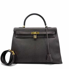 HERMES エルメス ハンドバッグ ケリー35 外縫い シェーブル・コロマンデル ダークブラウン/ゴールド金具 □H刻印