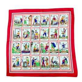 HERMES エルメス スカーフ カレ90 『L'ALPHABET DES METIERS(仕事のいろは)』 シルク ライトブルー/ピンク系