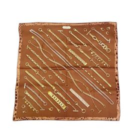 HERMES エルメス スカーフ カレ70 『CHAINES ET GOURMETTES(チェーンとブレスレット)』シェーヌダンクル柄 シルク ブラウン系