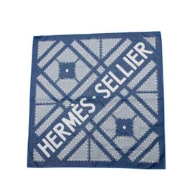 HERMES エルメス ハンカチーフ 42 『SELLIER(セリエ)』 コットン100％ ブルー系