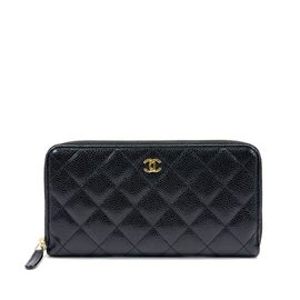 CHANEL シャネル ラウンドファスナー長財布 マトラッセ キャビアスキン ブラック ゴールド金具 26番台