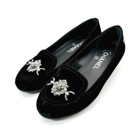 CHANEL シャネル フラットパンプス ライオンエンブレム ベルベット ブラック 36C(約23cmくらい) 