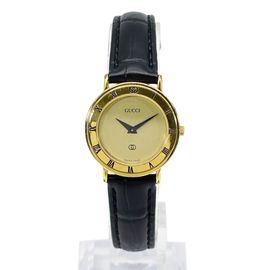 GUCCI グッチ レディース腕時計 QZ GP/革ベルト ゴールド/ブラック 3000L
