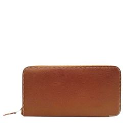 HERMES エルメス ラウンドファスナー 長財布 アザップ シルクイン ロング ヴォー・エプソン コニャック/シルバー金具 □R刻印