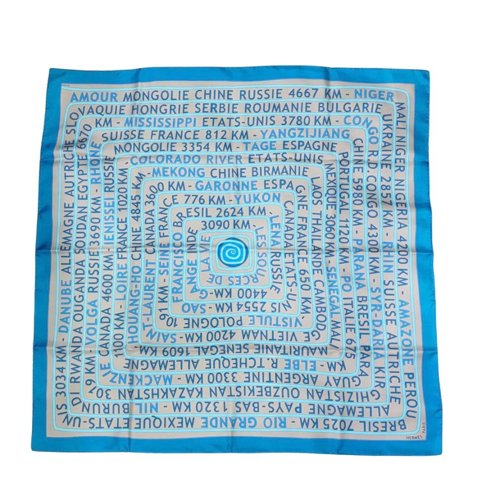 HERMES エルメス スカーフ カレ90 『LES SOURCES DE LA VIE(生命の源)』 シルク ブルー系