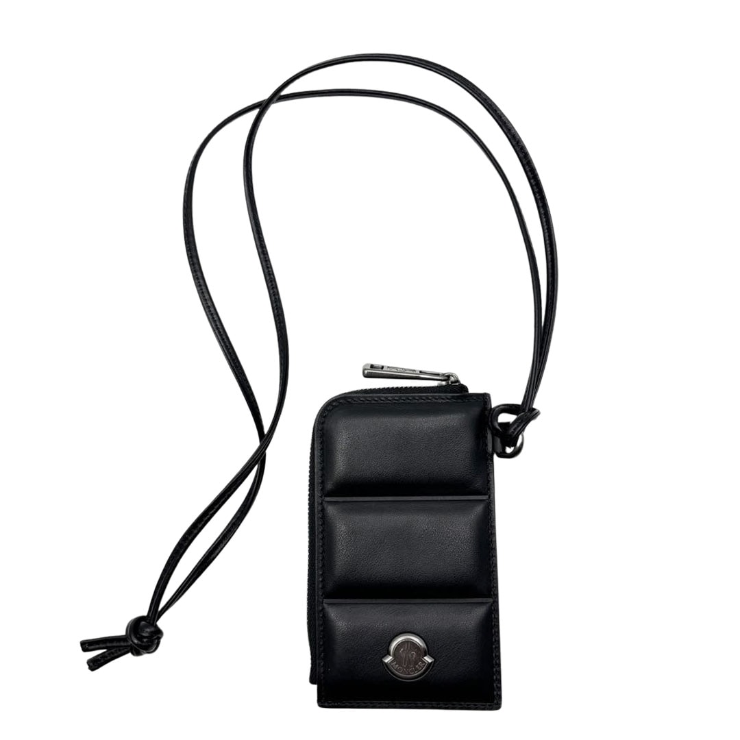 MONCLER モンクレール DOUDOUNE FLAT CARD HOLDER カードホルダー カードケース レザー ブラック/ガンメタ金具 2025SS