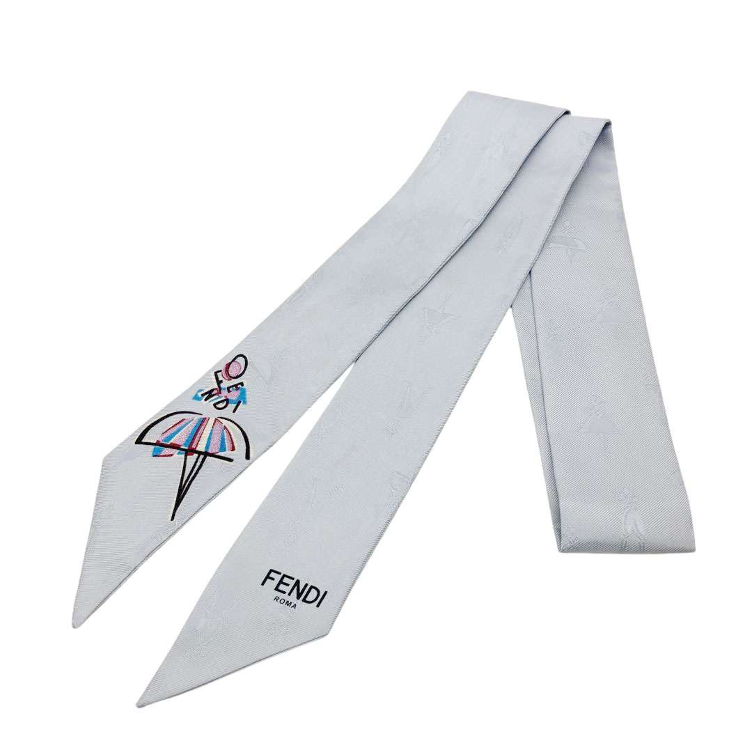 FENDI フェンディ 大判 シフォンスカーフ 花柄 135cm シルク ブラウン