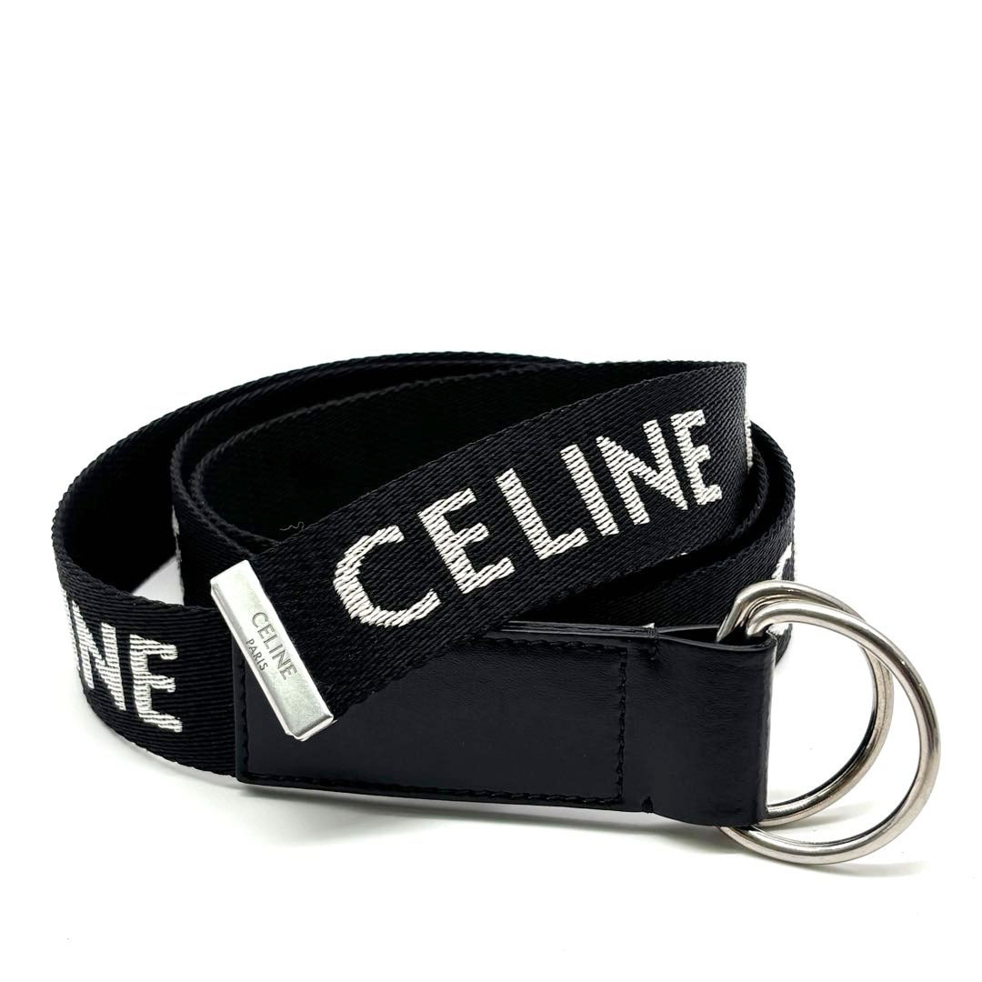 CELINE セリーヌ ダブルリング ベルト ジャガードロゴ ナイロンキャンバス ブラック/ホワイト F-NE-2241