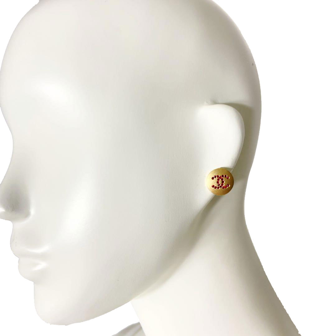 CHANEL シャネル ピアス ラインストーン 00A ゴールド レッド 