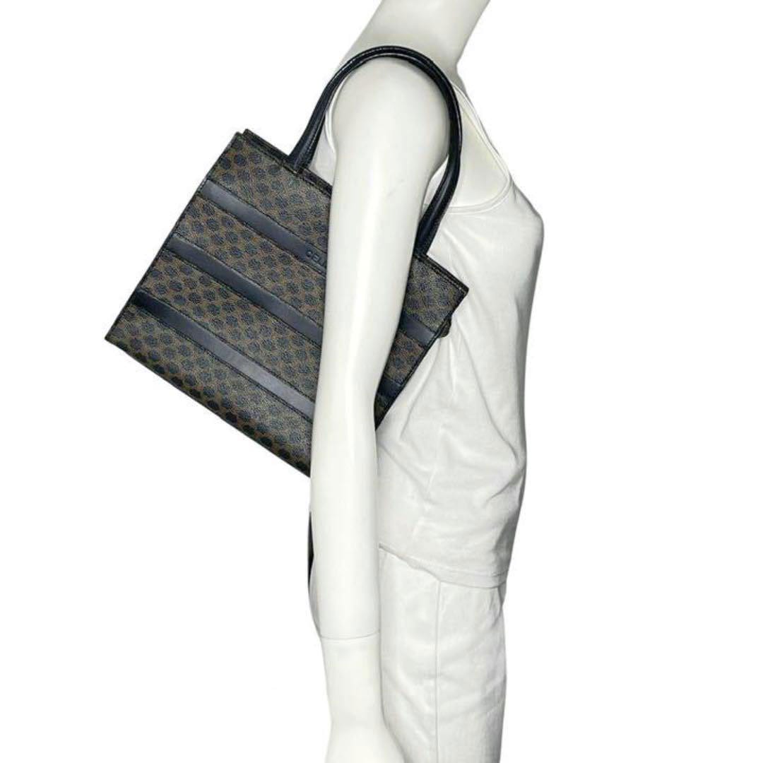 CELINE セリーヌ マカダム ハンドバッグ PVC レザー ブラック ブラウン