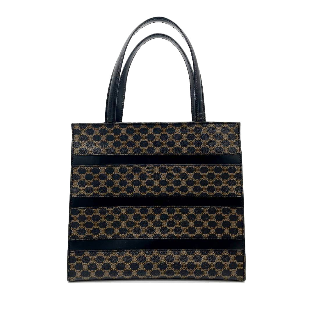 CELINE セリーヌ マカダム ハンドバッグ PVC レザー ブラック ブラウン