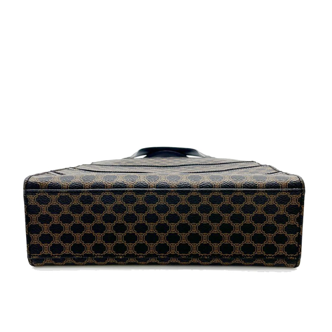 CELINE セリーヌ マカダム ハンドバッグ PVC レザー ブラック ブラウン