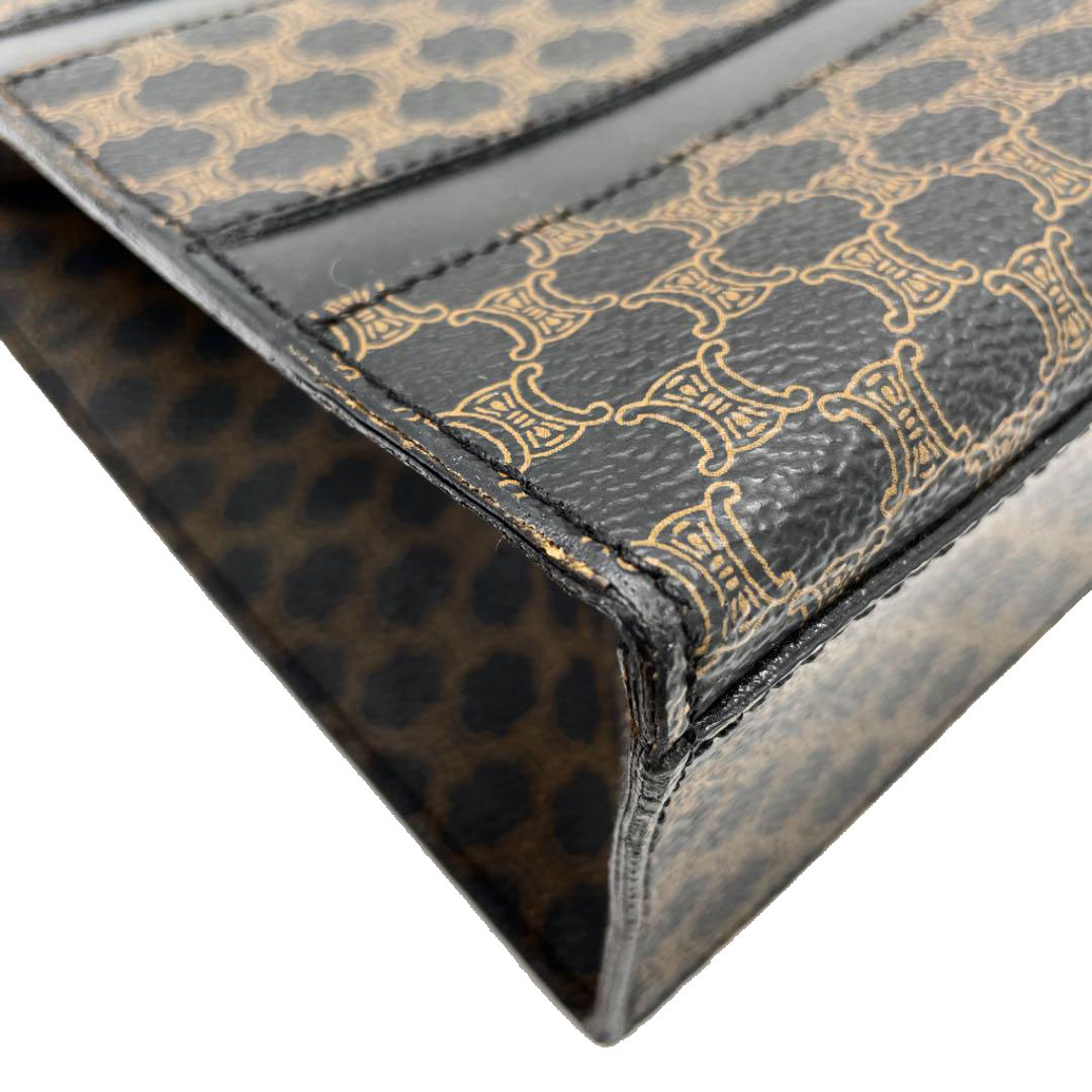 CELINE セリーヌ マカダム ハンドバッグ PVC レザー ブラック ブラウン