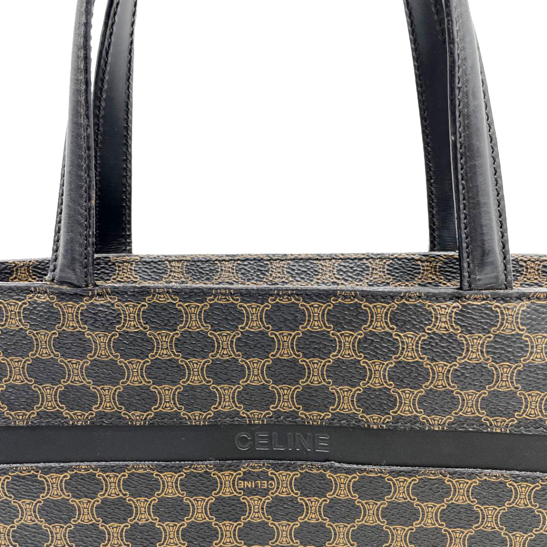 CELINE セリーヌ マカダム ハンドバッグ PVC レザー ブラック ブラウン