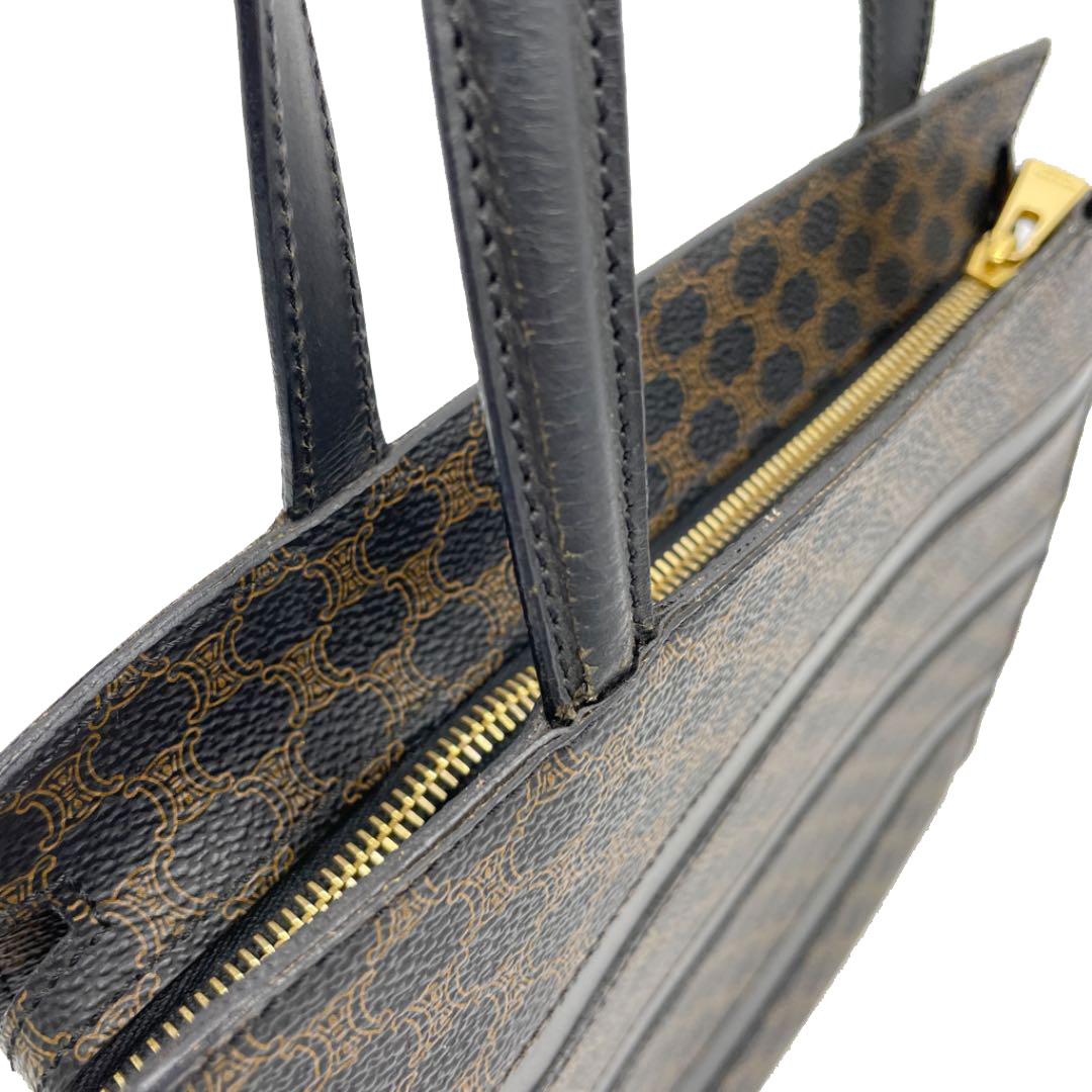 CELINE セリーヌ マカダム ハンドバッグ PVC レザー ブラック ブラウン