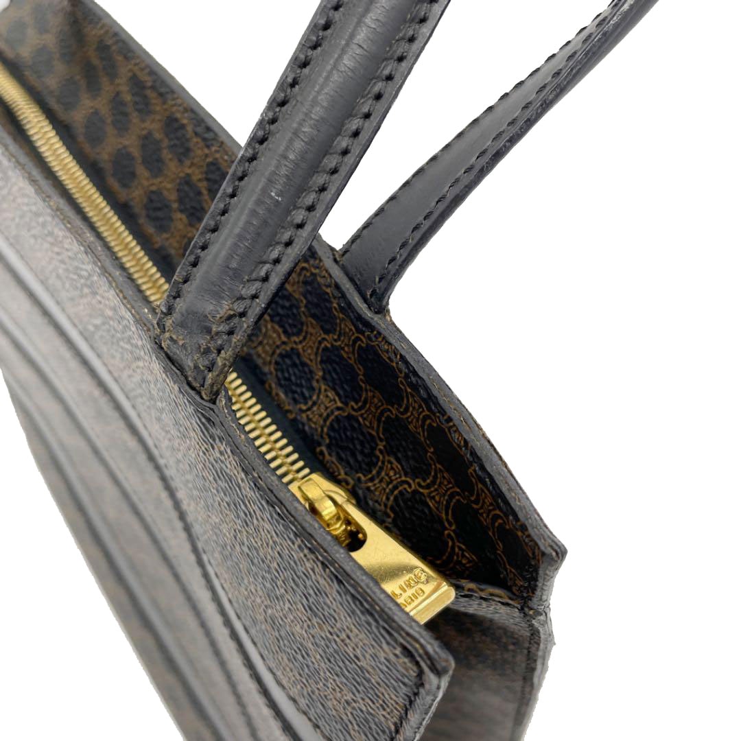 CELINE セリーヌ マカダム ハンドバッグ PVC レザー ブラック ブラウン