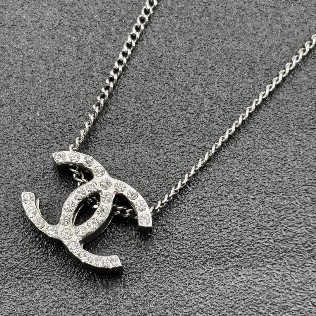 CHANEL シャネル ネックレス 両面ココマーク ラインストーン 10A シルバー