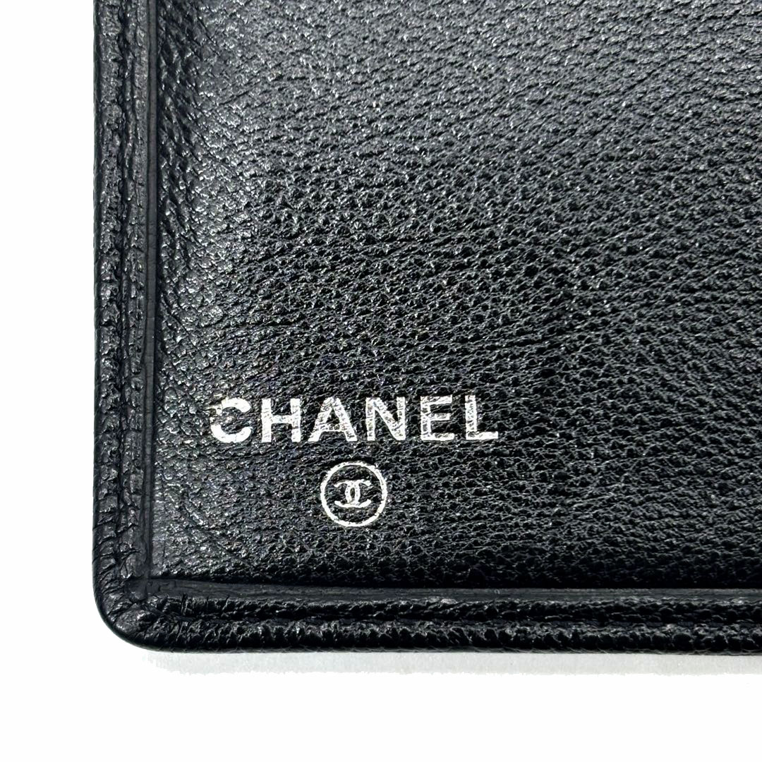 CHANEL シャネル 二つ折り長財布 ココボタン レザー ブラック/シルバー金具 11番台