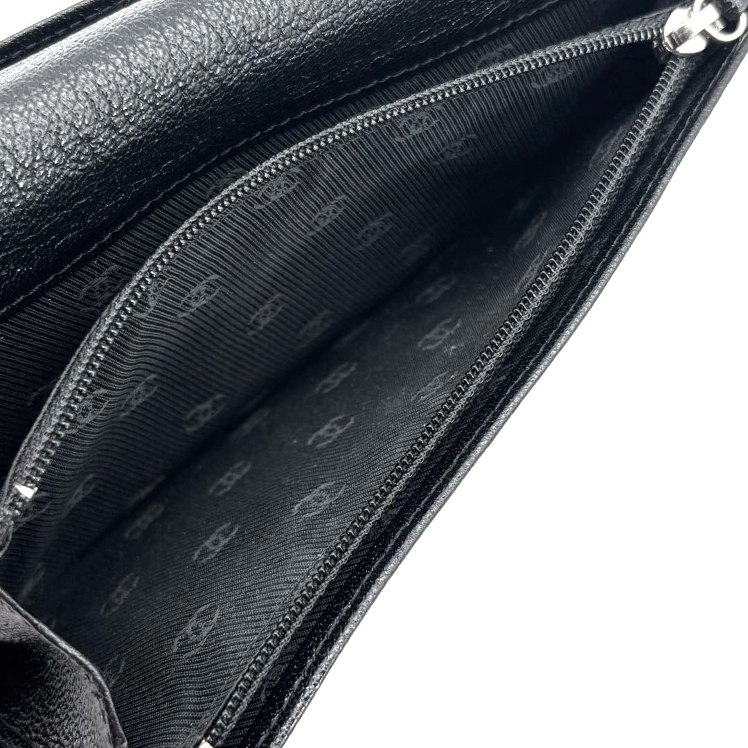 CHANEL シャネル 二つ折り長財布 ココボタン レザー ブラック/シルバー金具 11番台