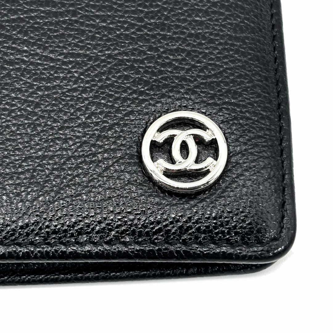 CHANEL シャネル 二つ折り長財布 ココボタン レザー ブラック/シルバー
