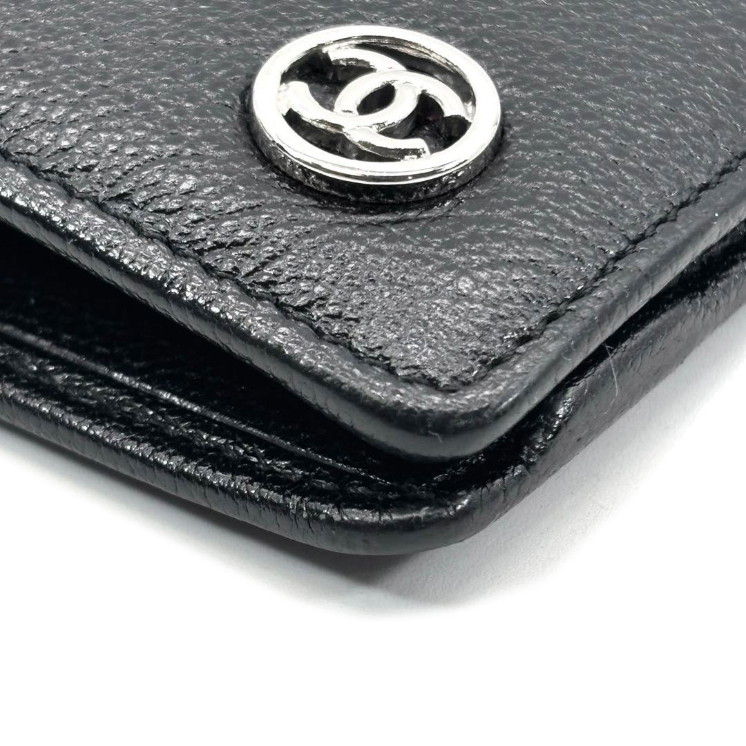 CHANEL シャネル 二つ折り長財布 ココボタン レザー ブラック/シルバー
