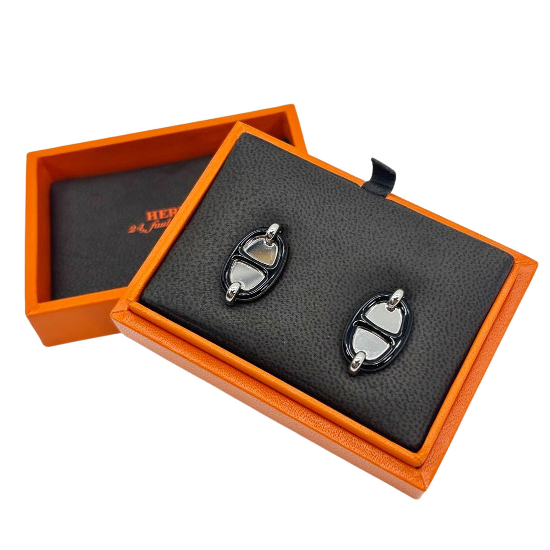 HERMES エルメス ピアス ミニ・マイヨン ラッカーメタル ブラック