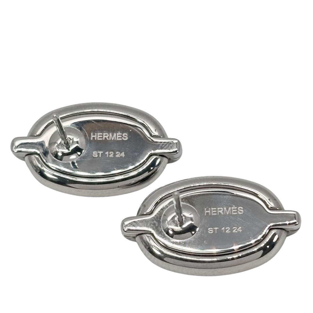 HERMES エルメス ピアス ミニ・マイヨン ラッカーメタル ブラック/シルバー金具 シェーヌダンクル H100052FP03
