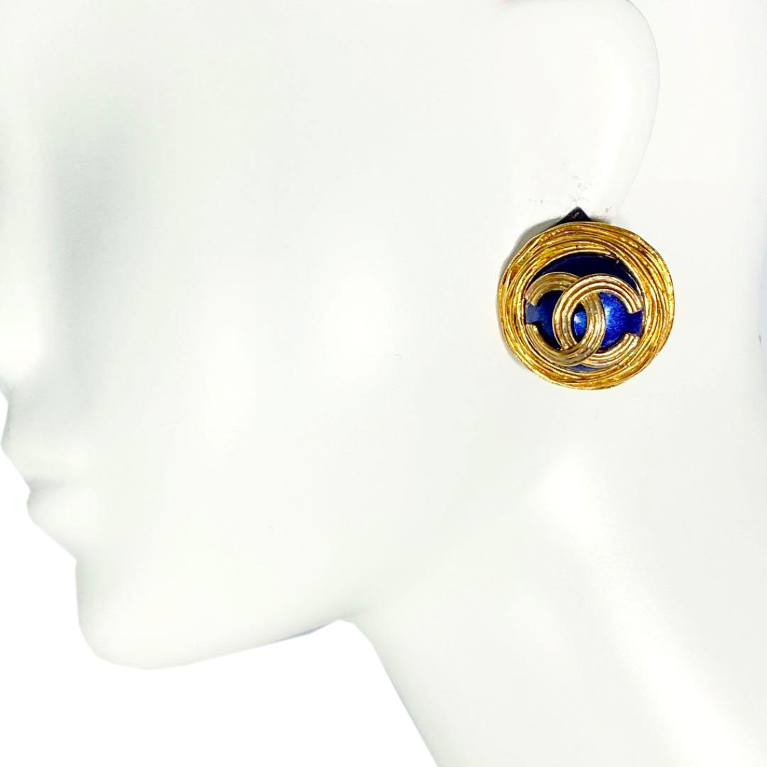 CHANEL シャネル ヴィンテージ イヤリング ココマーク ブルーストーン ゴールド 94A