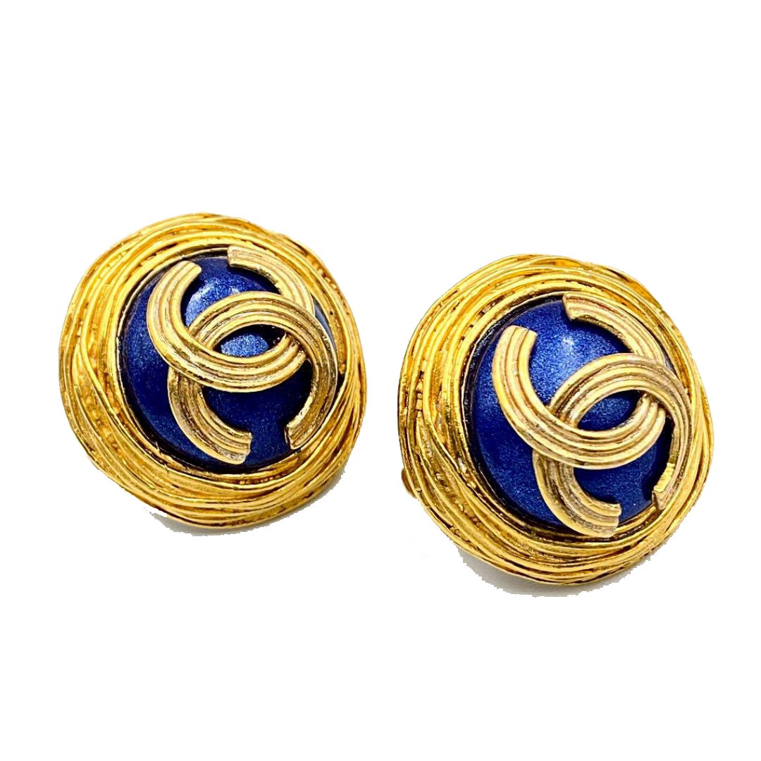CHANEL シャネル ヴィンテージ イヤリング ココマーク ブルーストーン ゴールド 94A