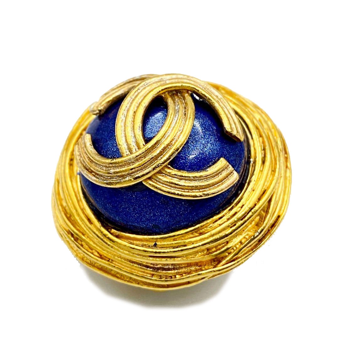 CHANEL シャネル ヴィンテージ イヤリング ココマーク ブルーストーン ゴールド 94A