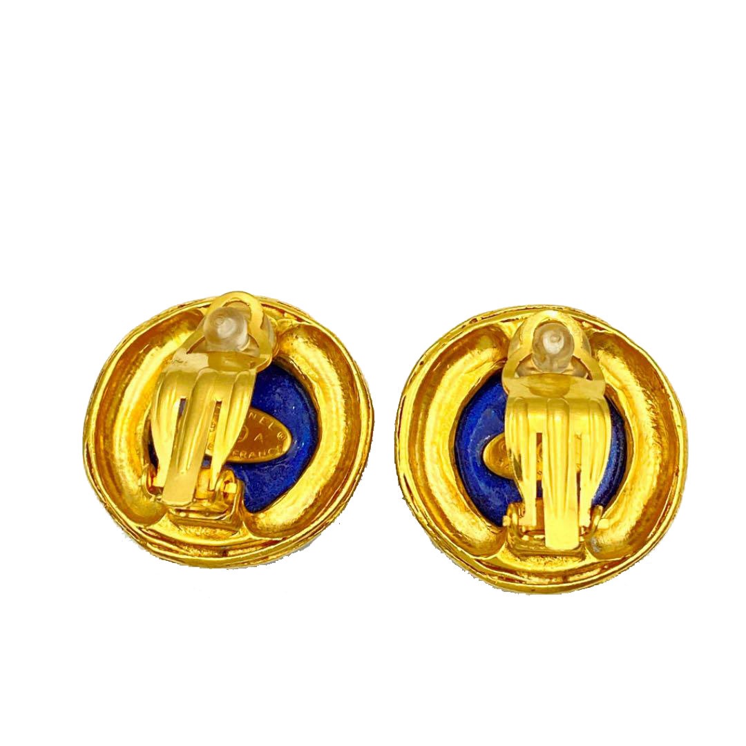 CHANEL シャネル ヴィンテージ イヤリング ココマーク ブルーストーン ゴールド 94A