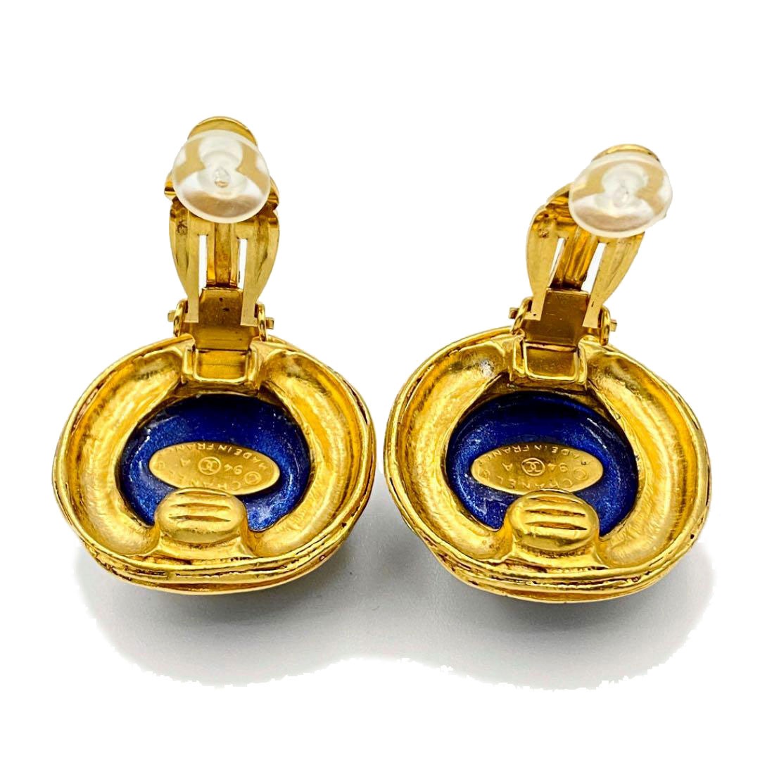 CHANEL シャネル ヴィンテージ イヤリング ココマーク ブルーストーン ゴールド 94A