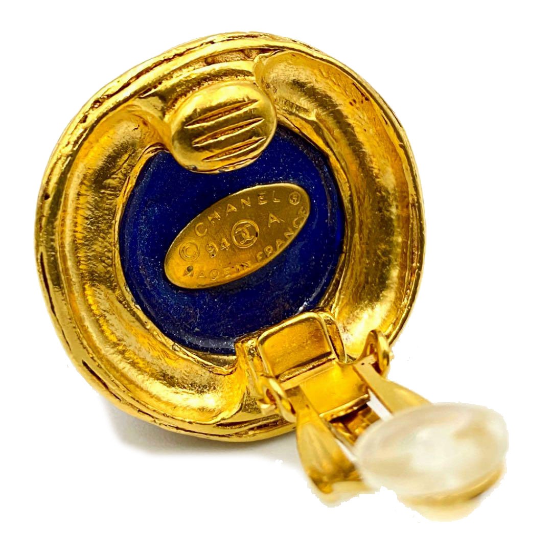 CHANEL シャネル ヴィンテージ イヤリング ココマーク ブルーストーン ゴールド 94A