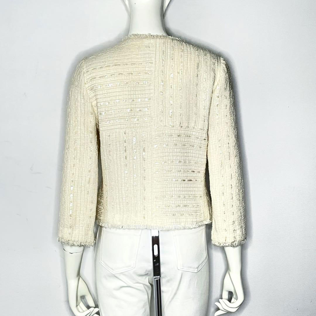 CHANEL アイボリー ジャケット 38 CHANEL(シャネル) ツイードノーカラージャケット アイボリー