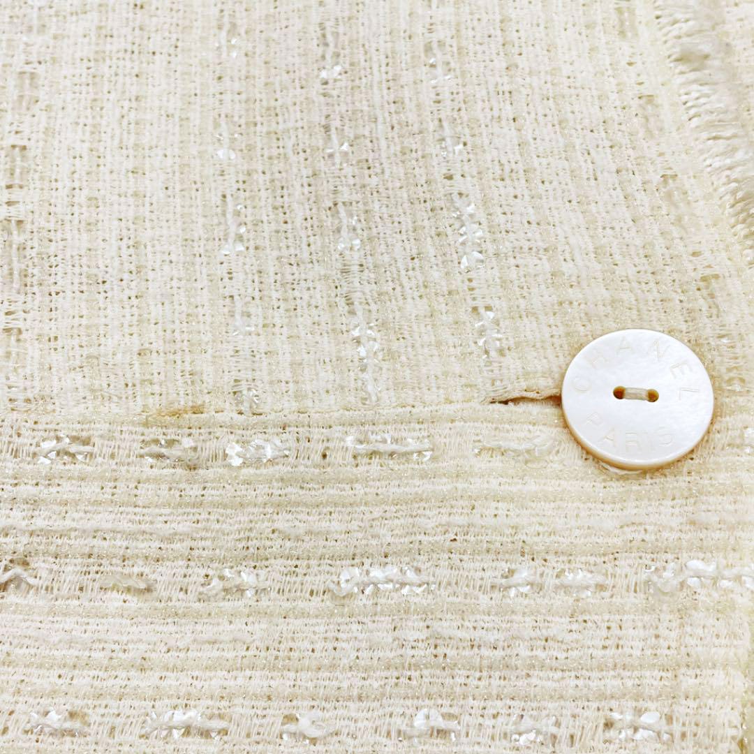 CHANEL シャネル ノーカラー ジャケット スパンコール 38 アイボリー系 00C