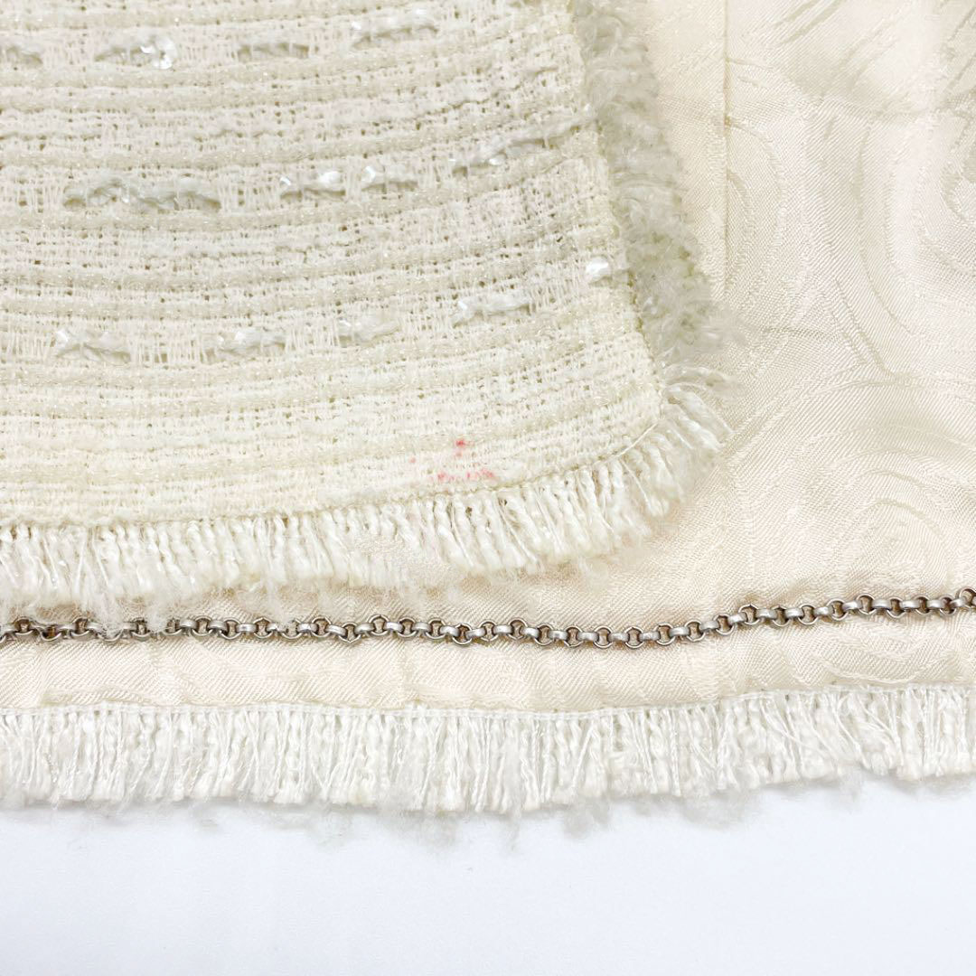 CHANEL シャネル ノーカラー ジャケット スパンコール 38 アイボリー系 00C