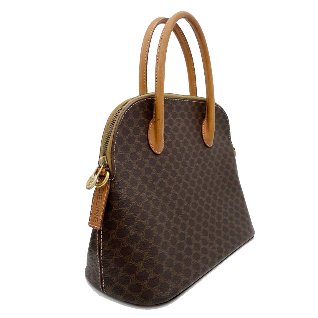 CELINE セリーヌ マカダム ハンドバック PVC レザー ブラウン ヴィンテージ