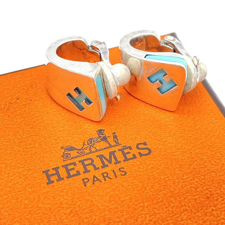 HERMES エルメス イヤリング キャンディ Ag925 シルバー ブルー