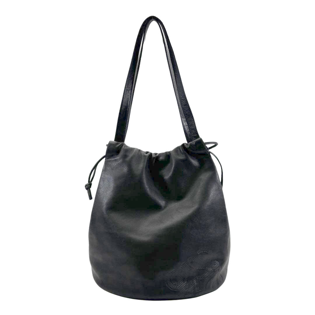 希少　ロエベ　アナグラム　レザー　ポーチ　黒　巾着 美品✨ロエベ LOEWE ポーチ 巾着 アナグラム ブラック 黒 レザー