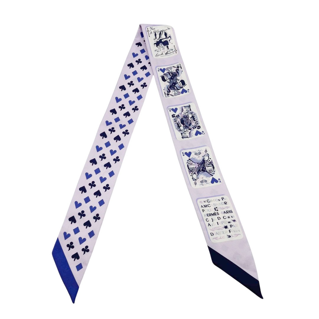 HERMES エルメス スカーフ ツイリー 『Jeu de Cartes(ジュドーカルト)』 シルク パープル 2018春夏