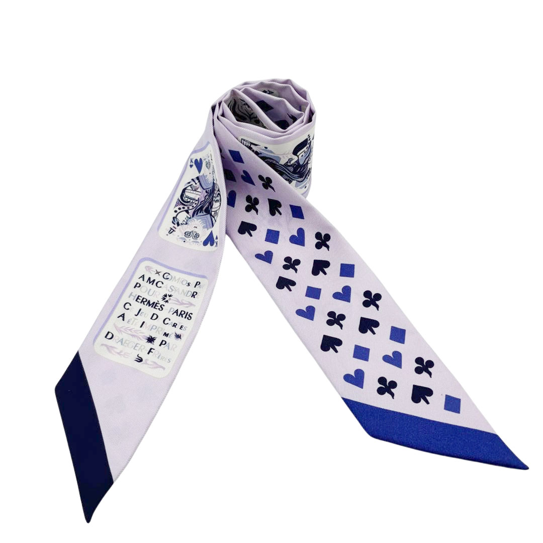 HERMES エルメス スカーフ ツイリー 『Jeu de Cartes(ジュドーカルト)』 シルク パープル 2018春夏