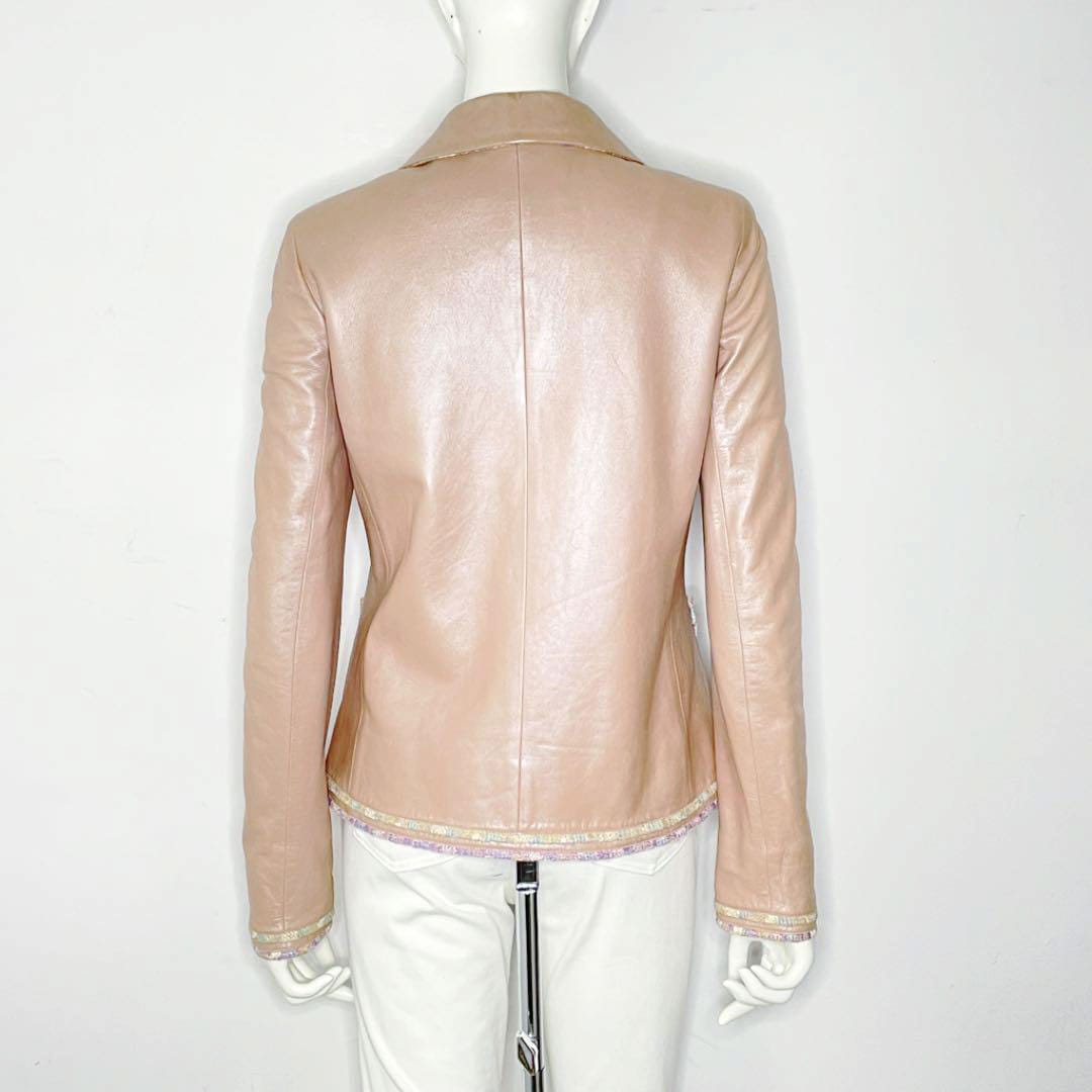 CHANEL シャネル レザー ジャケット 38 ピンクベージュ系 05P レディース