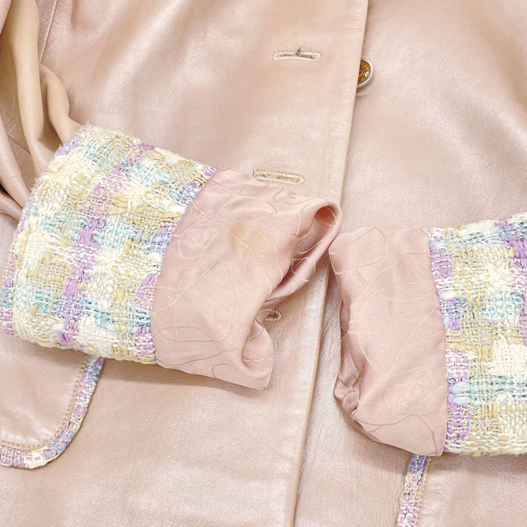 CHANEL シャネル レザー ジャケット 38 ピンクベージュ系 05P レディース