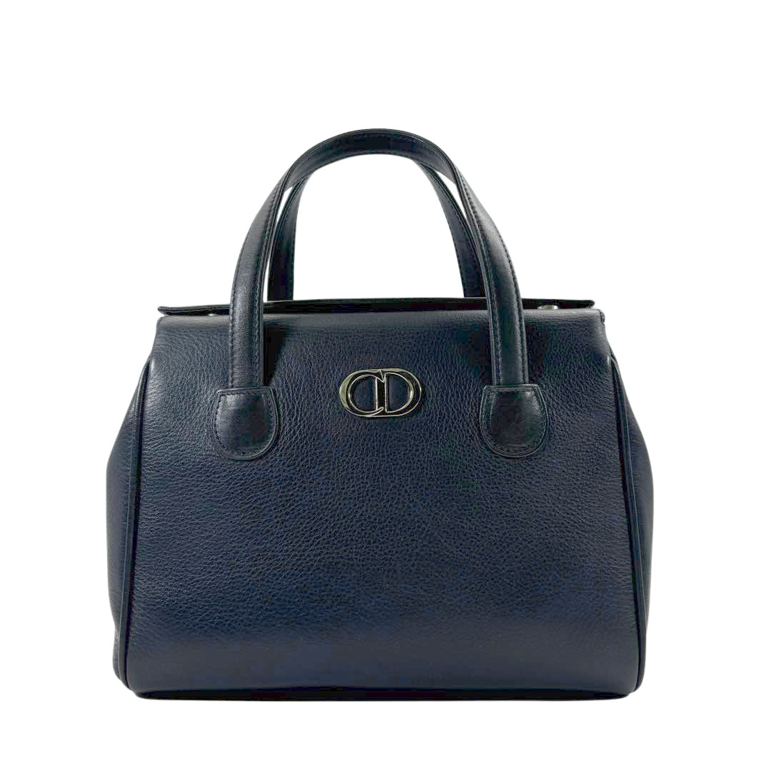 Christian Dior クリスチャンディオール ハンドバッグ CDロゴ レザー ネイビー/シルバー金具