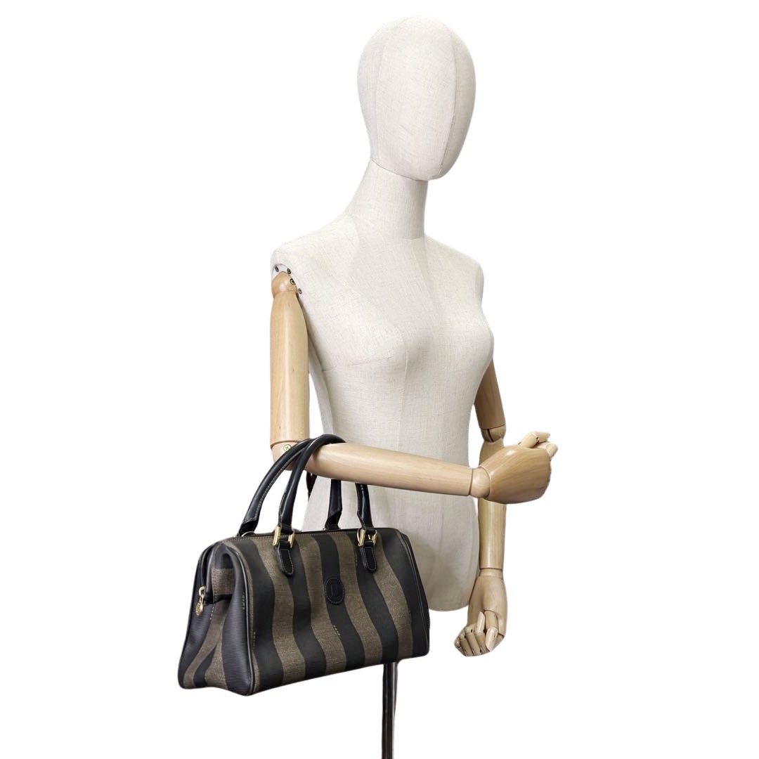 FENDI フェンディ ミニボストンバッグ ペカン PVC ブラック ブラウン