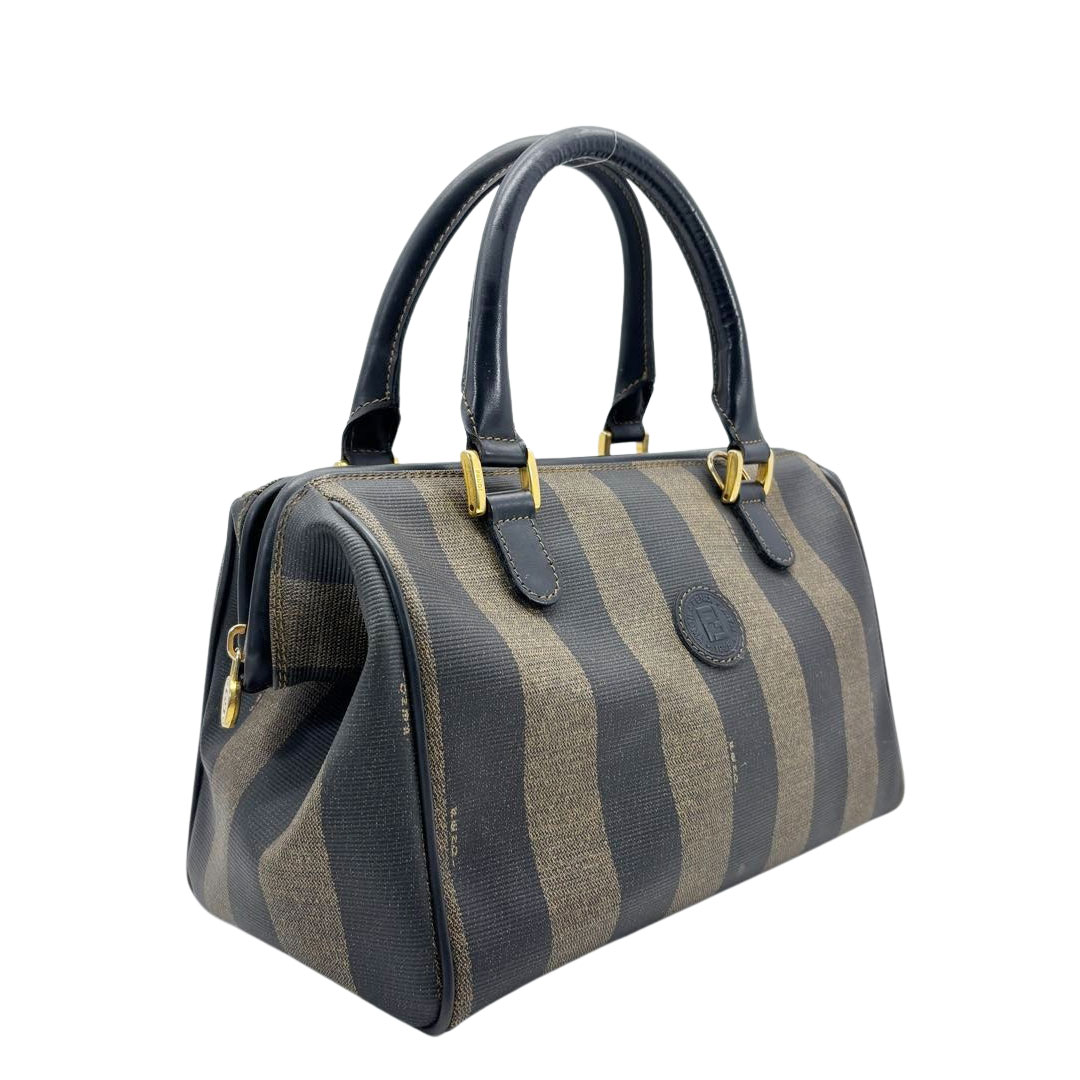 FENDI フェンディ ミニボストンバッグ ペカン PVC ブラック ブラウン