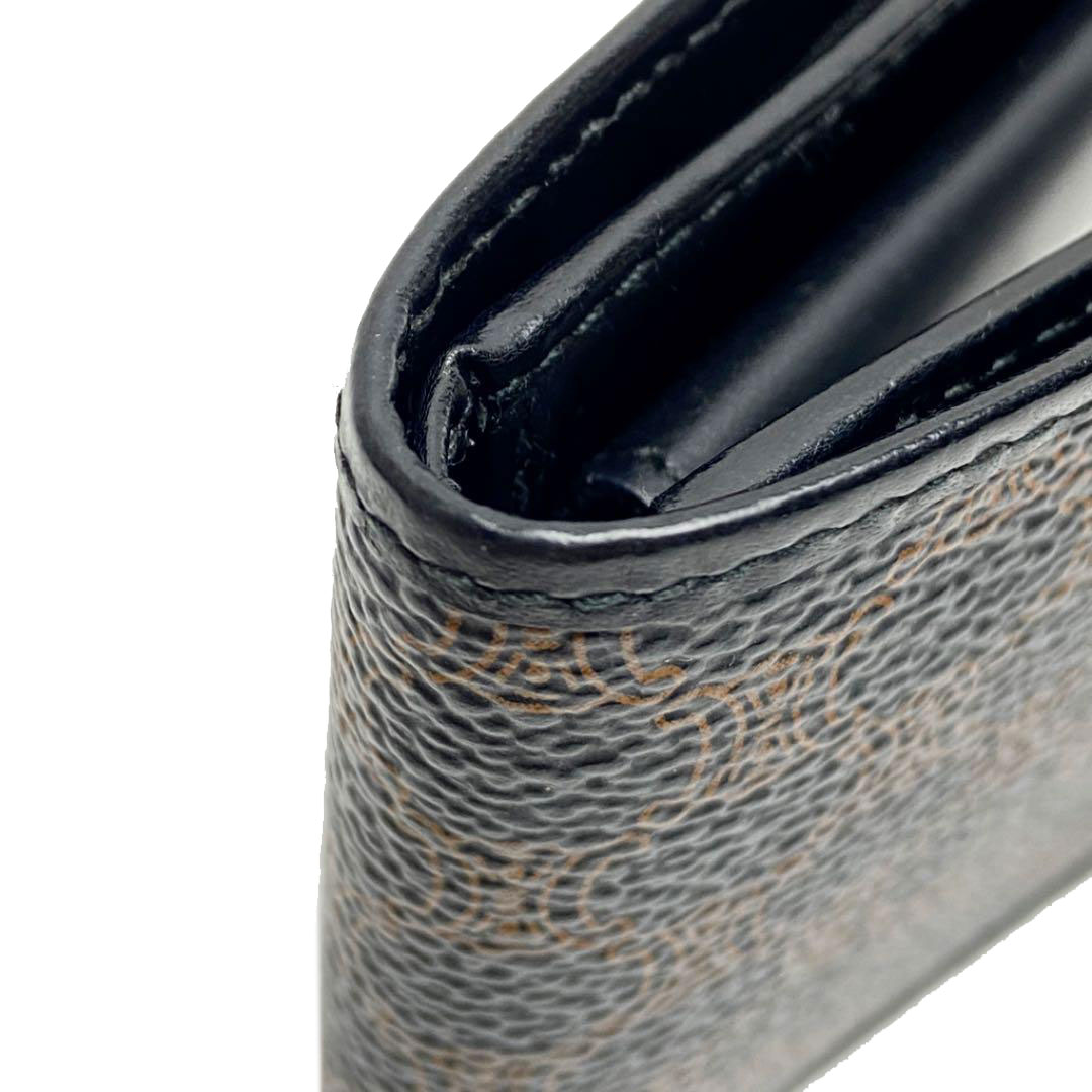 CELINE セリーヌ 二つ折り財布 マカダム柄 レザー ブラック ブラウン