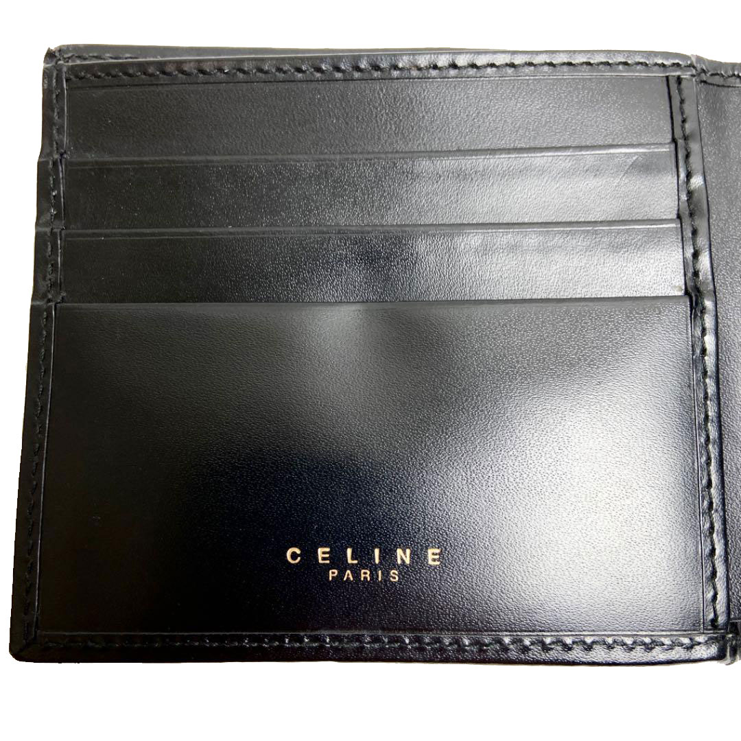 CELINE セリーヌ 二つ折り財布 マカダム柄 レザー ブラック ブラウン